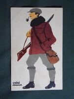 Képeslap,Budapesti alakok sorozat,Vadász,Győri Aranka grafika,Diana kozmetika kiadás,1920-