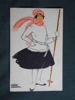Képeslap,Budapesti alakok sorozat,női alak,Győri Aranka grafika,Diana kozmetika kiadás,1920-