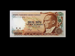 UNC - 5 000 LIRA - TÖRÖKORSZÁG - 1990
