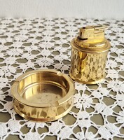 Svéd Aranyozott vintage Indak Enebyberg öngyújtó és hamutálka páros – 24 karátos elegancia