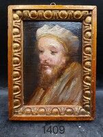 XVIII.századi olaj fán szignált férfiportré, 9 x 13 cm-es. 1409b