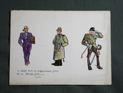 Képeslap,Varsányi Ferenc rajz,grafika,katona,Ludovika akadémia leventekörének kiadása,1934-