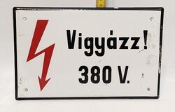 "Vigyázz! 380 V." figyelmeztető zománctábla (3534)