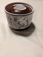 Gránit porcelán különleges bonbonier ,Szász Endre motívummal, barna fehér , RITKASÁG!