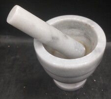 Vintage márvány mozsár, szürke-fehér nehéz gyógyszertári.10 cm-es.3872b