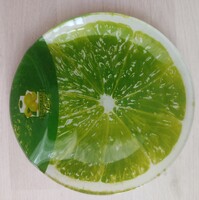 Green lemon-patterned flat glass plates with handle