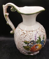 Kézzel festett mázas kerámia kancsó, olsz, jelzett, 23 cm-es. 3883b