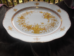 Hatalmas Herendi Fleurs Des Indes FJ,Sárga Indiai Kosaras tálaló  40 cm X 30 cm ritka