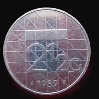 Hollandia nagy méretű ritkább évszámos 2+1/2 gulden 1989 (M17)
