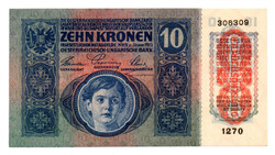 10 Korona Bankjegy 1915 Deutschösterreich felülbélyezéssel UNC