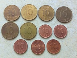 Dél-Kórea 11 db különböző érme. 10 Won. 1990-2017.