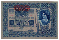 1000 Korona Bankjegy 1902 DEUTSCHÖSTERREICH bélyegzéssel UNC