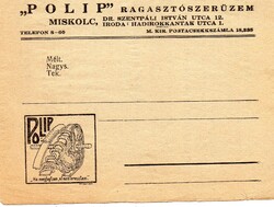 Reklám cédula: "Polip" Ragasztószerüzem, Miskolc.