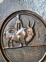 Vintage réz/ bronz iparművészeti falidísz, tál - Európa elrablása