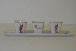 Hollóházi porcelán Videoton kupicák tálcával A320