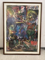 Tóth Ernő festmény eladó vegyes technika “Picasso és Dali” 1994
