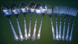 Orosz vastagon ezüstözött barokk mot.6 kanál+6 villa 17,3/16,9 cm hibátlan,sosem használt-ajándékba
