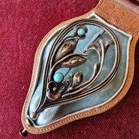 Lovely Art Nouveau style 925 silver and turquoise paste bouquet in leaf brooch