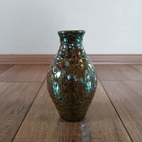 Régi Zsolnay modern repesztett eozin mázas váza