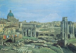 Forum Romanum látképe (keretezett litográfia) ókori Róma, Itália, Olaszország