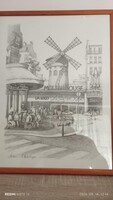 Párizs Le Moulin Rouge . Arben.  Ceruza rajz, grafika.