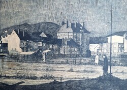 Nyári Lóránt: Kelenföld, 1964 (rézkarc)