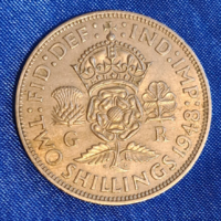 1948. 2 Shilling Tudorok rózsája (Anglia címertani jelképe) Bogáncs Lóhere - Anglia (60)