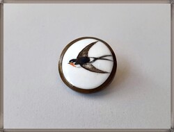 Antik, kézzel festett, fecske mintás bronz-porcelán gomb 1.