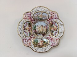 Antik capodimonte Capo di monte dúsan aranyozott sokalakos kis porcelán fali tányér 215 3187