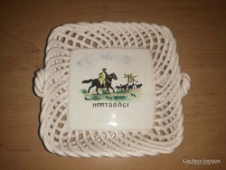 Bodrogkeresztúri kerámia áttört szélű HORTOBÁGY emlék tálka - 13*13 cm (29/d)