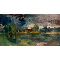 Ismeretlen festő: Tópart naplementekor – gyönyörű színvilágú nagybányai stílusú kép /számlát adunk!/