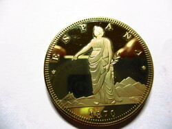 Spanyol, 1870. 100 Pesetas.24 karátos aranyozott UNC érme