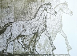Kovács Kálmán: Antik mesterek nyomában (litográfia) ló allegória - modern grafika