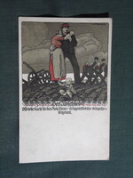 Képeslap,litho,Osztrák Magyar hadsereg,Wilhelm Dachauer grafika,Der Abschied,A bucsú,1914-