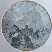 Orientalista piaci jelenet - keleti utcakép (régi rézkarc)