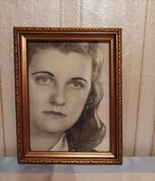 Antik képkeret üvegével / portré méret /