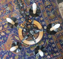 5 ágú, vas-fa csillár, lámpa, függőlámpa