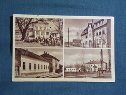 Képeslap,Nagykáta,mozaik,iskola,tanácsháza,zárda,utca látkép,részlet,1954-