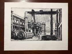 Csanády András - Vegyi - üzem építése ( szocreál rézkarc ) .