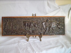 Sarkady jelzésű népi jelenetes fali dombor bronz galvanoplasztika