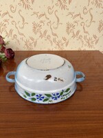 Enamelled Bonyhádi Floral Biscuit Plate, Rural Decor Nostalgia Piece