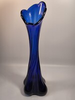 Nagyméretű kobaltkèk,csavart,szakított alju üveg váza 43cm Ü1