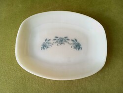 Régi Rigopal üveg kináló, asztalközép kék virágos mintával *Jénai tejüveg