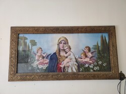 Nagyméretű szent kép, vallási témájú nyomatkép Szűz Mária Jézus gyermekkel, angyalokkal körülvéve