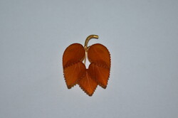 Leafy Amber Brooch with Gold Plating