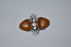 Amber Brooch with Antique Metal Finish
