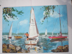BALATON , VITORLÁS , YACHT . CSODÁLATOS , SZÉP FESTMÉNY .-- Bánfi  József-nek tulajdonitva
