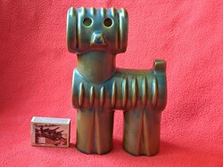 Hibátlan! Pajzspecsétes Zsolnay eozin csőkutya figura, Nádor Judit terve