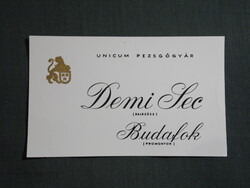Bor pezsgő címke,Unicum Pezsgőgyár,Budafok promontor, Demi Sec