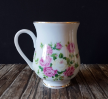 GYÖNYÖRŰ VINTAGE RÓZSÁS HASAS,POCAKOS PORCELÁN BÖGRE